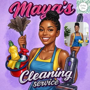 Custom Cleaning Business Logo Design: Cartoon Portrait, Housekeeping Service (Digital Download) image 9