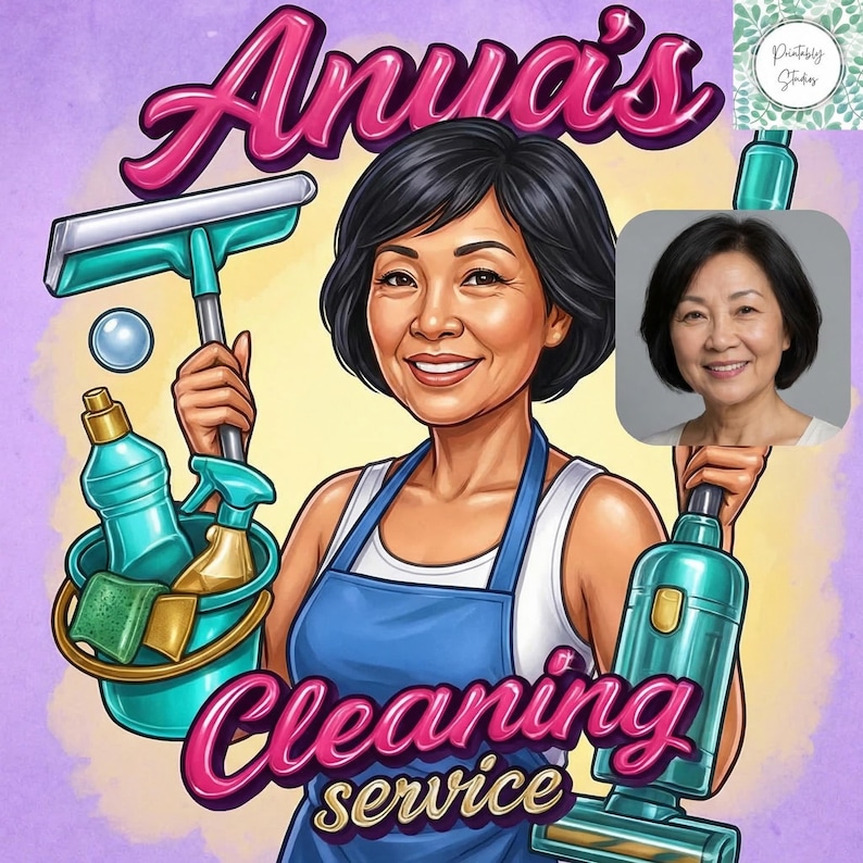 Custom Cleaning Business Logo Design: Cartoon Portrait, Housekeeping Service (Digital Download) image 18