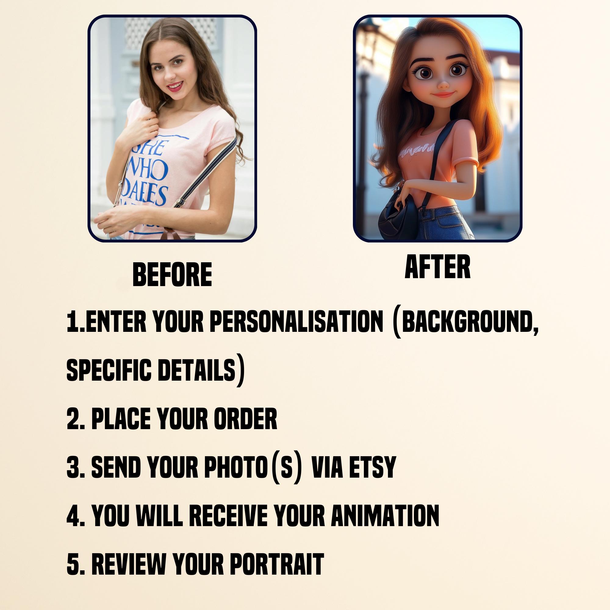 Custom Pixar Style Cartoon Portrait From Photo (digital Download) - Etsy