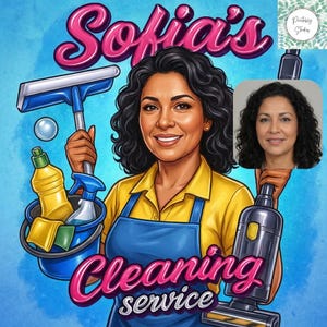 Custom Cleaning Business Logo Design: Cartoon Portrait, Housekeeping Service (Digital Download) image 17