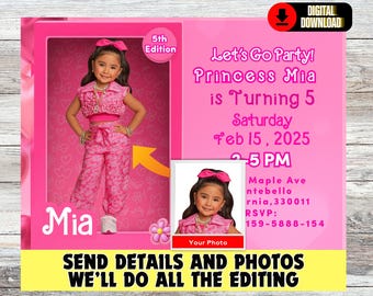 Personalized Doll Box Birthday Invitation: Photo Face Swap (Digital Download)