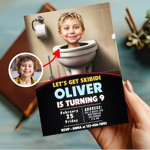 Skibidi Toilet Birthday Invitation, Skibidi Toilet Face Swap Invite, Best Gift Idea Funny Game Lover gift, Brain Rot Invitation 5x7 Inches