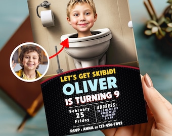 Skibidi Toilet Birthday Invitation, Skibidi Toilet Face Swap Invite, Best Gift Idea Funny Game Lover gift, Brain Rot Invitation 5x7 Inches