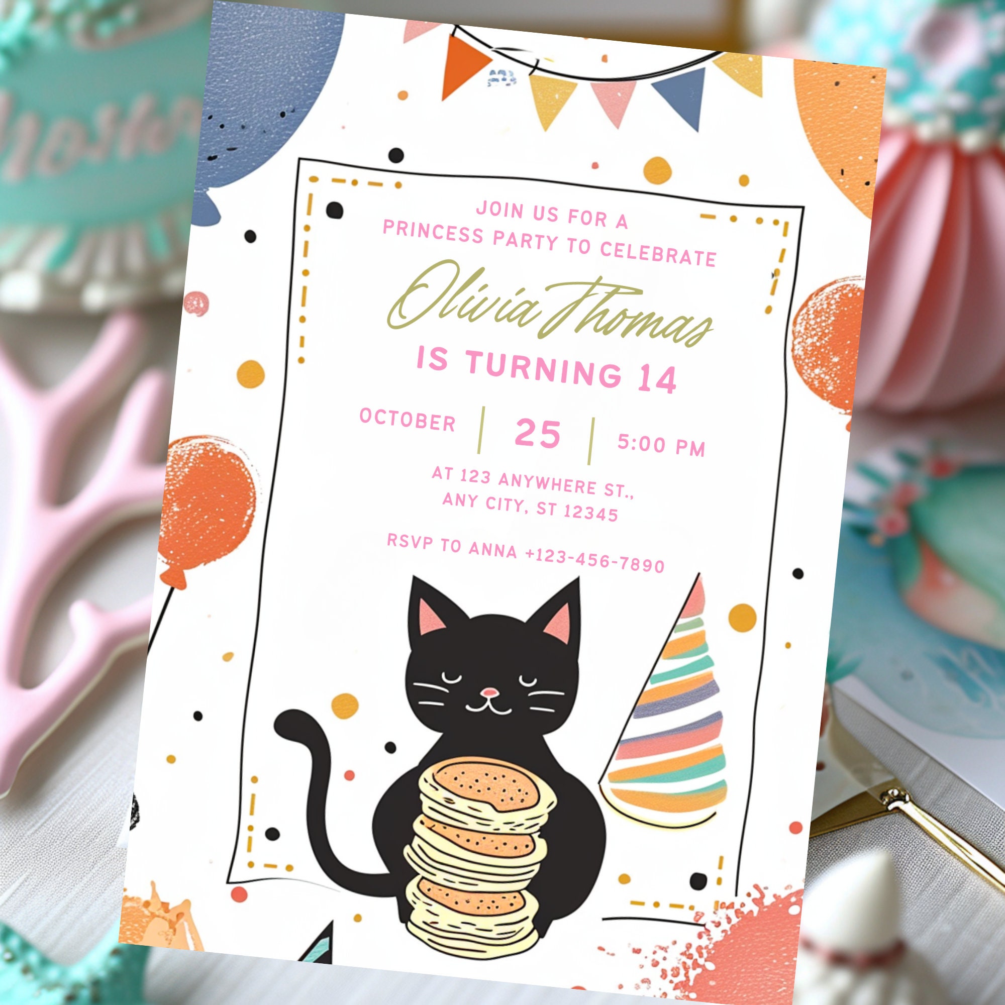 Cat Birthday Invitation Canva Template Printable Cat Birthday Party Let ...