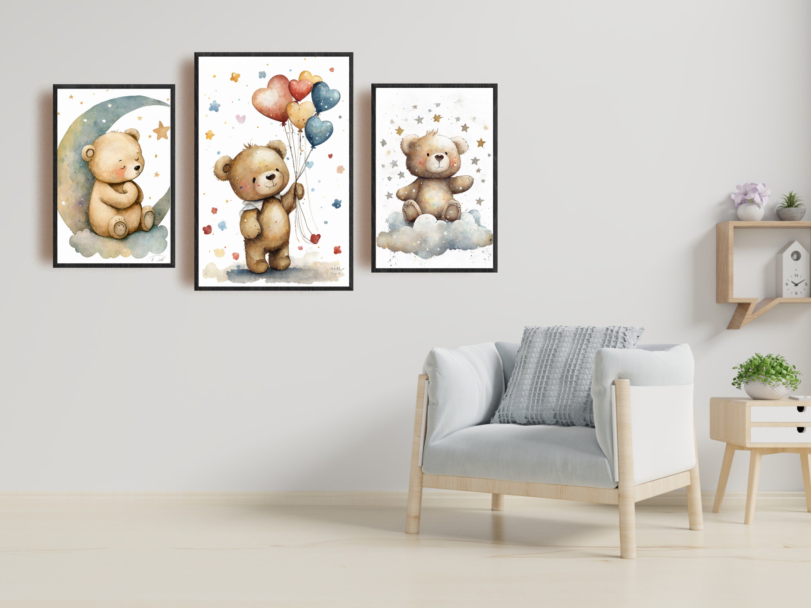Set of 3 Nursery Wall Art Teddy Bear Wall Art Print Etsy
