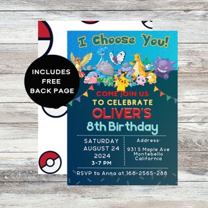 Poke Invitation |  Birthday Party invite | Digital Poke Card Invitation Printable Birthday Party Invitations Birthday Boy PKMN