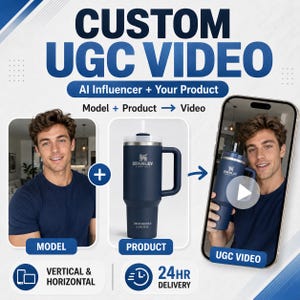 AI UGC-videoinnehåll klart inom 24 timmar, använd TikTok Reels, produktreklamvideo (digital nedladdning)