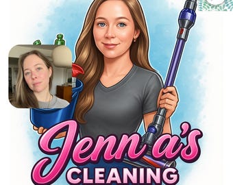 Custom Cleaning Business Logo Design: Cartoon Portrait, Housekeeping Service (Digital Download)