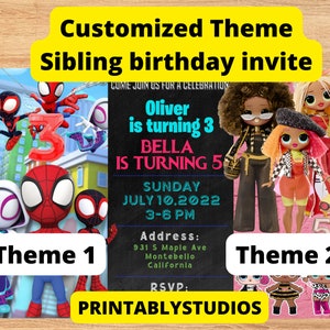 Custom Editable Sibling Birthday Invitation,Double Birthday Invitation Canva ,Dual Combined Twins Birthday Invitation,Twins boy girl Invite
