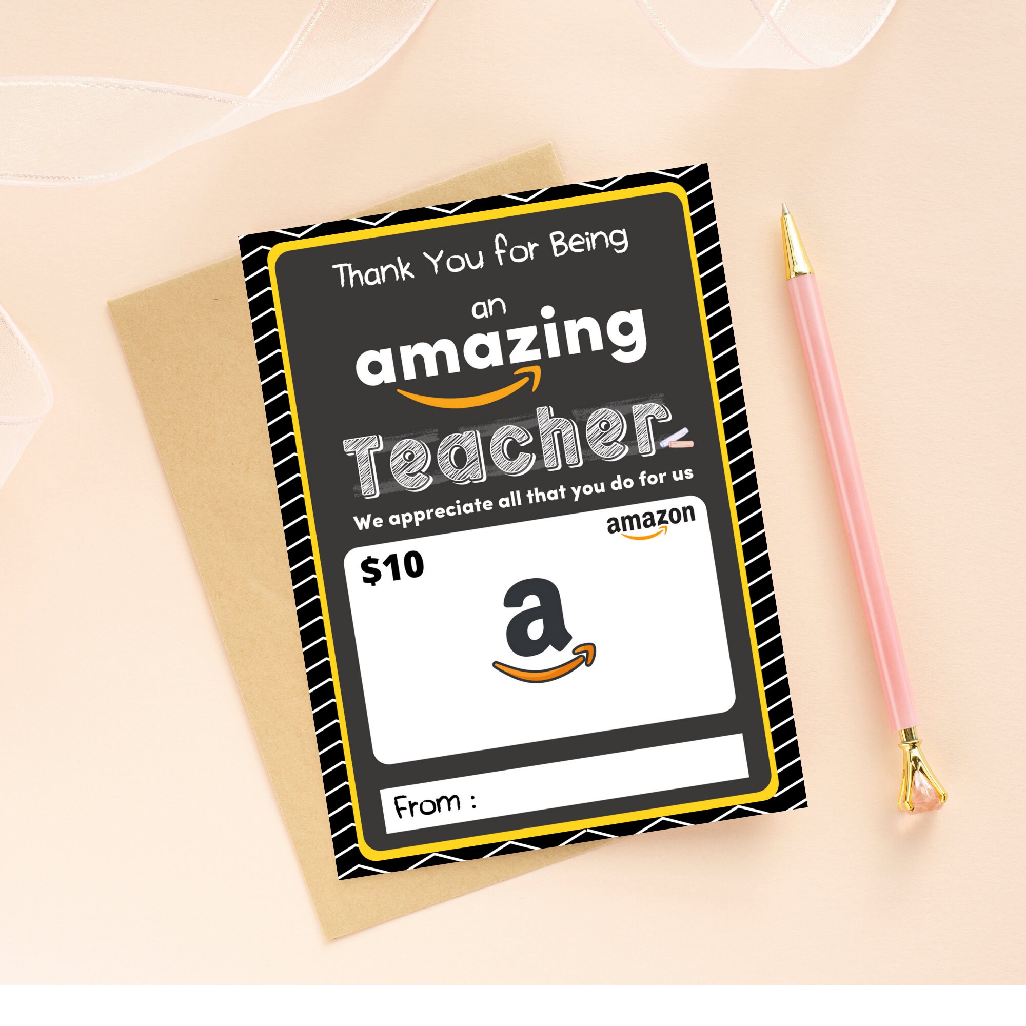 Printable Thank You Amazon Gift Card Holder. Teacher Thank Etsy