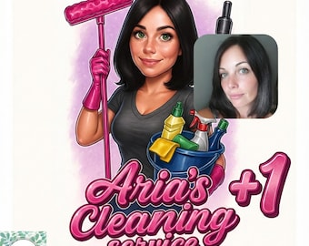 Add one Extra Character to Custom Cleaning Business Logo Design: Cartoon Portrait, Housekeeping Service (Digital Download)