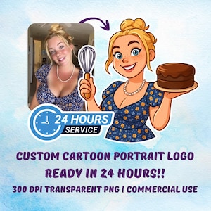 Custom Cartoon Portrait Logo: PNG Clipart, Commercial Use (Digital Download)