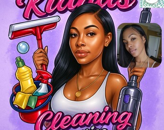 Custom Cleaning Business Logo Design: Cartoon Portrait, Housekeeping Service (Digital Download)