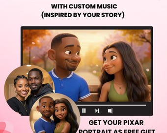 Puede incluir: Un video de anuncio de embarazo en animación 3D con una pareja en un parque, con el texto 3D ANIMATED PREGNANCY ANNOUNCEMENT VIDEO WITH CUSTOM MUSIC (INSPIRED BY YOUR STORY) y GET YOUR PIXAR PORTRAIT AS FREE GIFT.