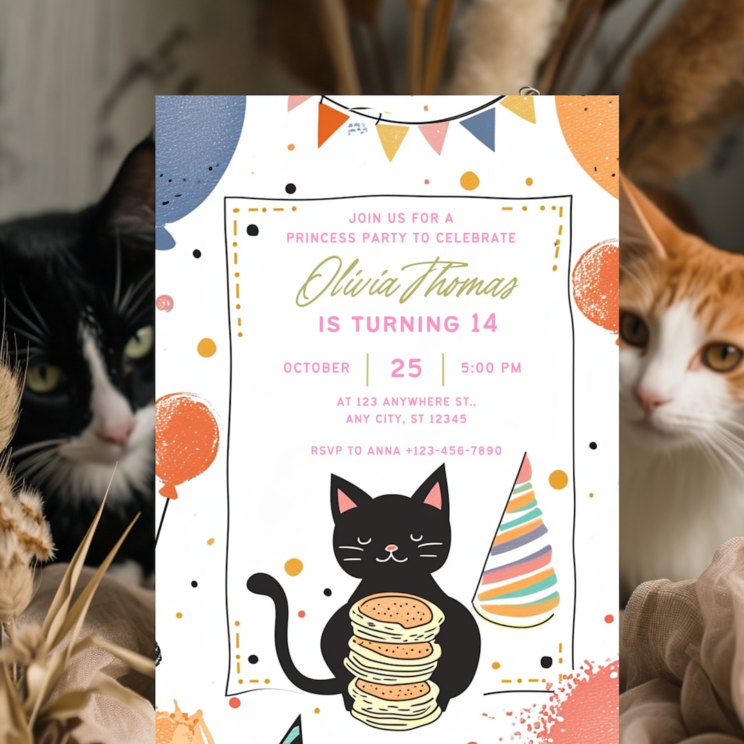 Cat Invitation Cat Birthday Invite Printable Cat Birthday Party Let's ...