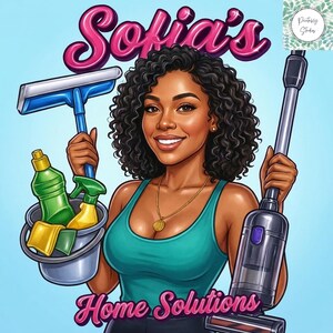 Custom Cleaning Business Logo Design: Cartoon Portrait, Housekeeping Service (Digital Download) image 13