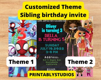 Invitación de cumpleaños personalizada para hermanos: Invitación para una fiesta conjunta (Descarga digital)