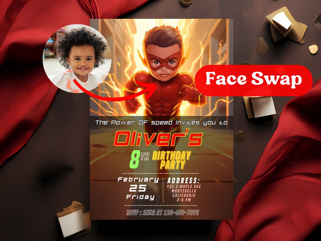 Custom Superhero Theme Face Swap Birthday Invitation, Speedster ...