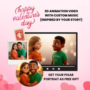 personalized 3d animation video, Valentine&#39;s day pixar video, Disney style animation, Custom Pixar Video From Photo, Your Story as BG Music
