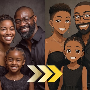 Portrait de famille personnalisé de style anime - transformez votre photo de famille en art anime personnalisé mignon - téléchargement numérique, portrait de famille personnalisé