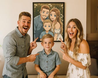 Custom Anime Family Portrait: Personalized Digital Art (Digital Download