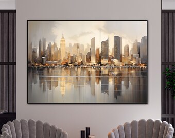 New York City, 100% handgemacht, Stadtlandschaft, Grautöne, strukturierte Malerei, abstraktes Ölgemälde, Wanddekor Wohnzimmer, Wandkunst