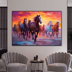 Horse Art, 100% Handmade, Horses Running in Nature, Textured Painting, Acrylic Oil Painting, Running Horses Painting, Modern Oil Painting