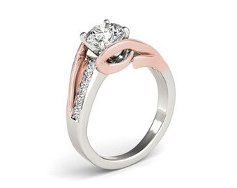 14k White And Rose Gold Bypass Round Split Shank Diamond Engagement Ring (1 1/8 cttw)