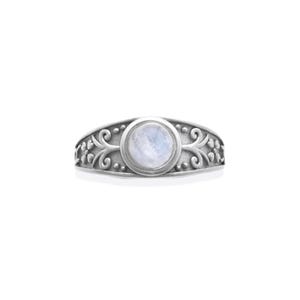 Natural Moonstone "The Moon" Ring with Engraved Band