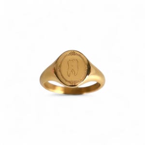 18k Gold Plated "Tooth" Engraved Signet Ring