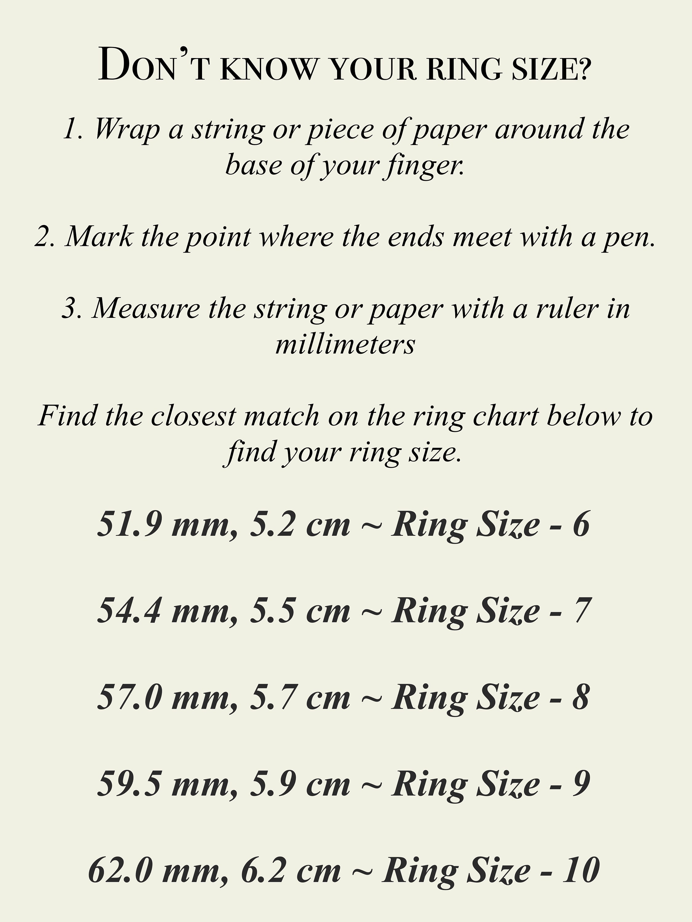 Ring Size Chart — NOU MOON