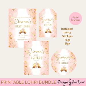 Lohri Bundle Digital Download | Invite, Sign, Stickers & Tags Design Printable