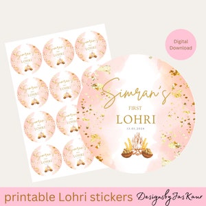 Lohri Stickers Digital Download + Printable | Favour Lohri Stickers | | 1st Lohri | Personalised Lohri Stickers |  1st Wedding Lohri