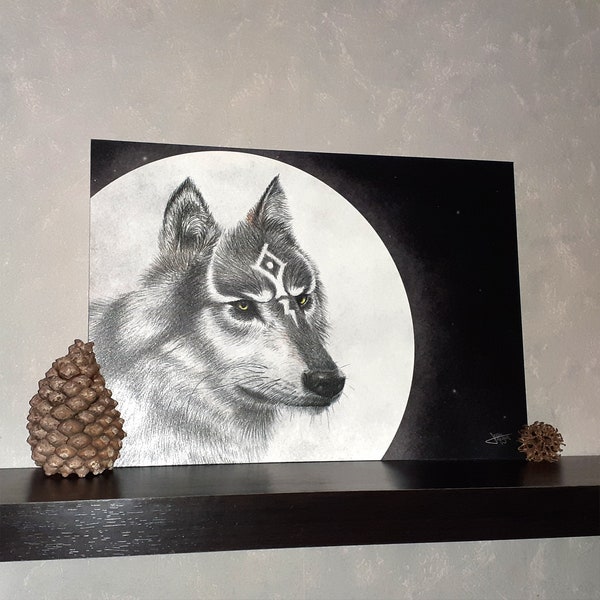 "Black Wolf" Painting - A4 and A3 Featherboard