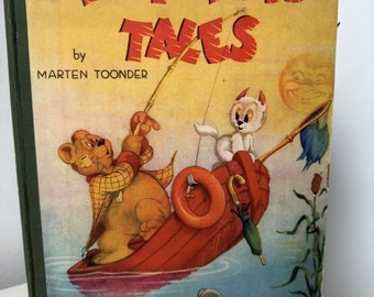 Libro raro vintage, Tom Puss Tales di Marten Toonder, edizione illustrata degli anni '50, copertina rigida