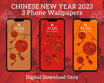 Digital nedladdning av bakgrundsbilder till kinesiskt nyår 2023, kaninens år, estetisk iPhone-bakgrund