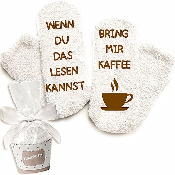Wenn du das lesen kannst bring mir Kaffee Socken Geschenk Lustig Lustige Geschenke für Damen & Herren Witzige Happy Kuschelsocken
