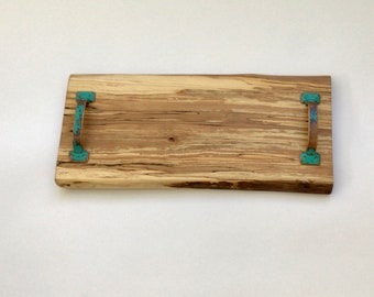 Live Edge, Spalted Beech Food & Wine Tray with Copper-Patina Handles