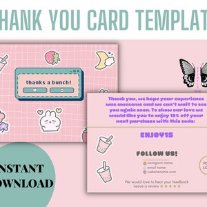 Kawaii Business Thank You Card Template,  Small Business, Cute Template Business Card, Customizable, Thank You Ordering, Printable Cards