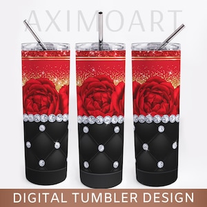 Red Rose Tumbler Wrap, Black Fashion Tumbler PNG, Luxury Tumbler Sublimation, Diamond Skinny Tumbler Wrap, Glam Design, Purse Tumbler Wrap