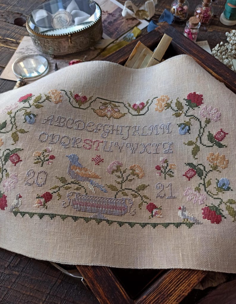 Springtime Blossom Sampler: Counted Primitive Cross Stitch Floral ...