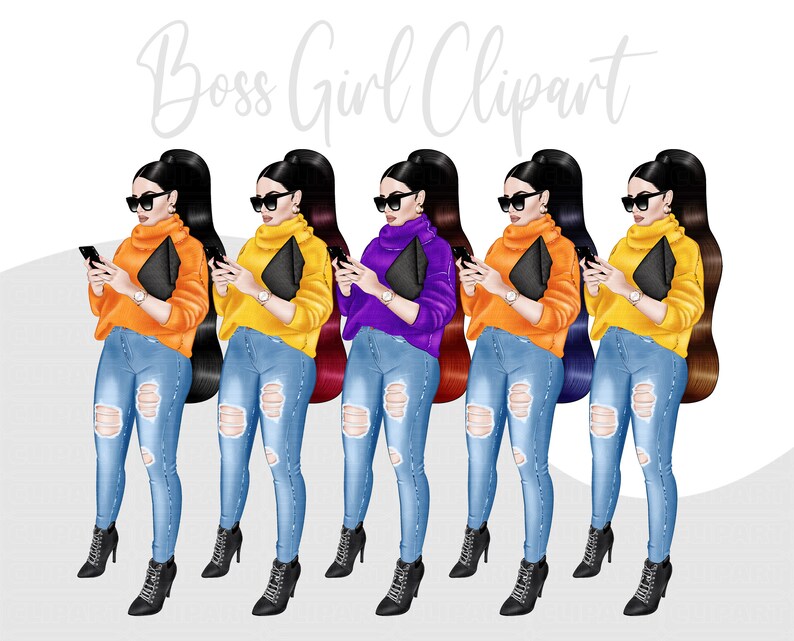 Busy Girl Clipart, Girl Boss PNG, African American Boss Girl Fashion ...