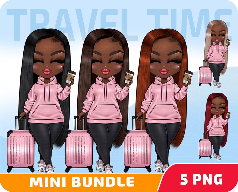 African American Travel Girl Clipart Set Travel Clipart Etsy