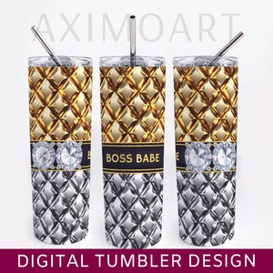 Boss Babe Tumbler Wrap, Luxury Gold Tumbler PNG, 3D Sublimation Design, Diamond Skinny Tumbler Wrap, Boss Lady Motivation, Glam - 1 PNG File