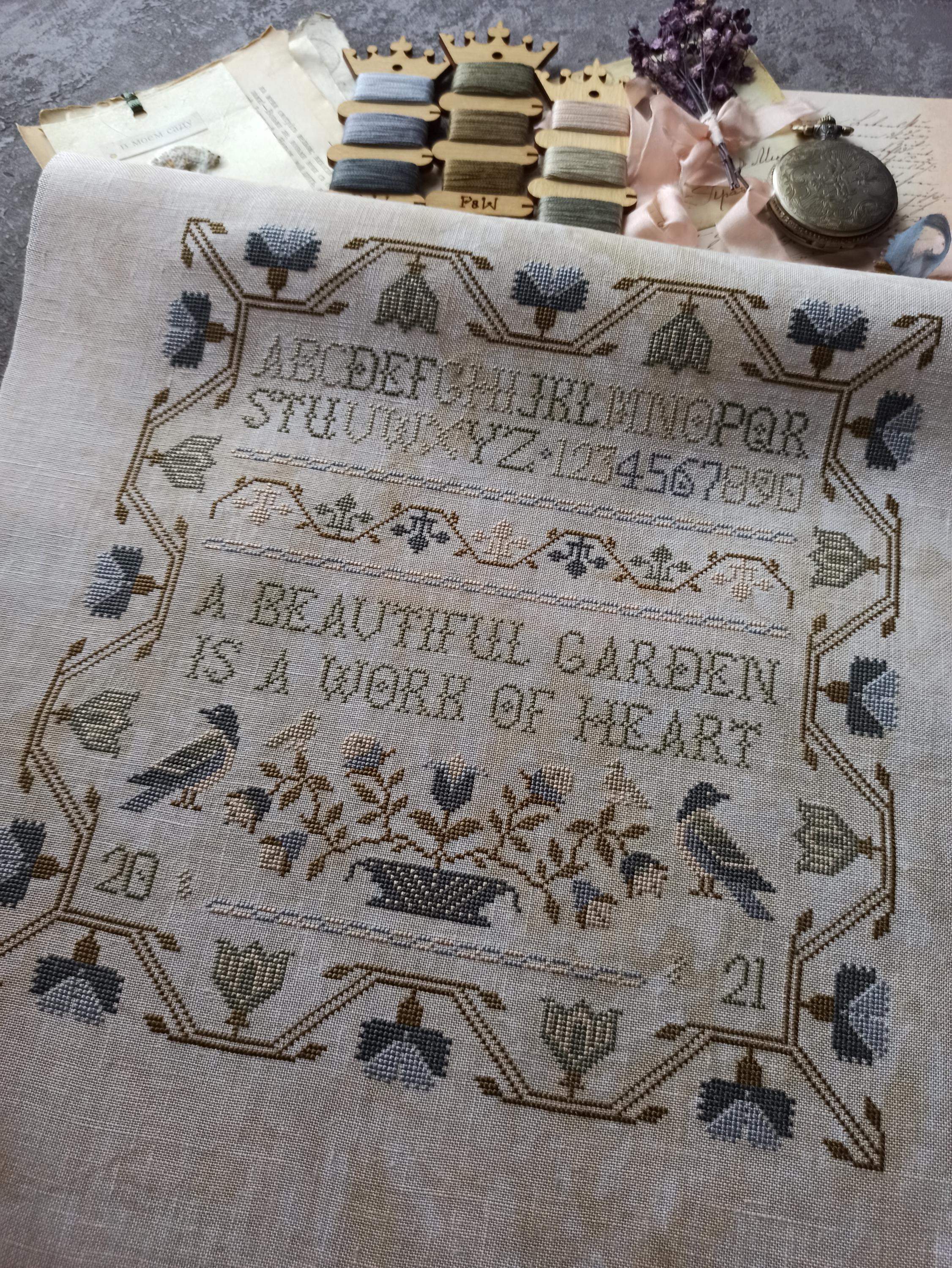 Garden Sampler Cross Stitch Pattern: Primitive Floral Design (PDF ...