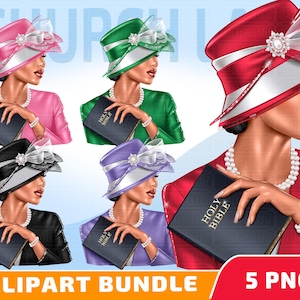 Church Lady Clipart Set - Christian Clipart, Prayer PNG, Bible Clip Art, Caucasian Woman Clipart, Blessed, Lady In Red PNG, Church Hat PNG