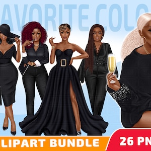 Lady In Black Clothes Clipart Bundle - African American Girl PNG, Afro Woman  Illustration, Lady Boss Clipart, Shopping Girl Clipart.