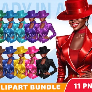 Girl Boss Clipart Set - Planner Clipart, Afro Woman In Hat PNG, Fashion Clipart, Boss Lady PNG, Glam Clipart, Motivational PNG