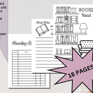 Rastreador de libros para Bullet Journal, estante de libros, A4, A5, PDF imprimible de tamaño carta para rastrear libros leídos y libros para leer. Adultos, Adolescentes, Niños