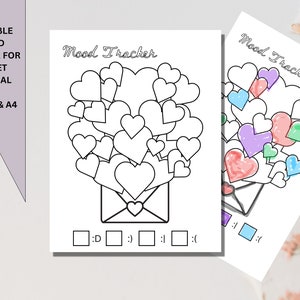 Rilevatore dell'umore di San Valentino, Rilevatore dell'umore del cuore per San Valentino, Rilevatore dell'umore di febbraio, Rilevatore dell'umore per Bullet Journal, Lettera, A4